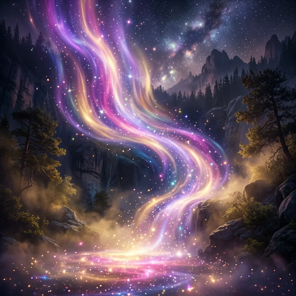 Ethereal cascade of violet, magenta and gold light representing the Reiki lineage