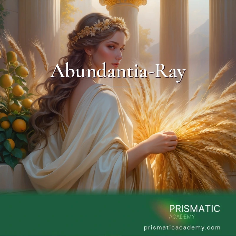 Abundantia-Ray distance Reiki attunement, Abundantia, the Roman goddess of plenty, prosperity, and good fortune, pouring gifts from her ever-full cornucopia by Prismatic Flower Essences