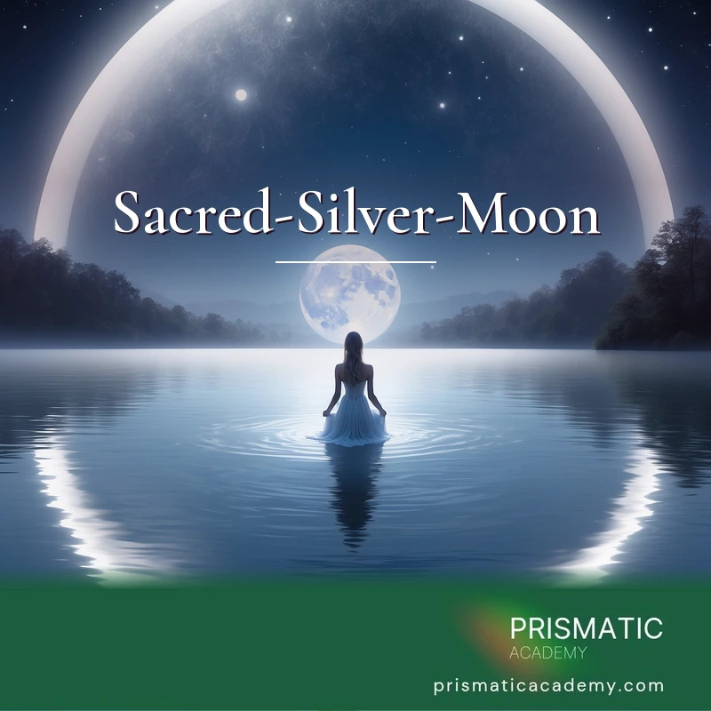 Sacred-Silver-Moon distance Reiki attunement, The sacred silver Moon as a symbol of the Goddess and the divine feminine, governing deep emotions, intuition, and lunar by Prismatic Flower Essences
